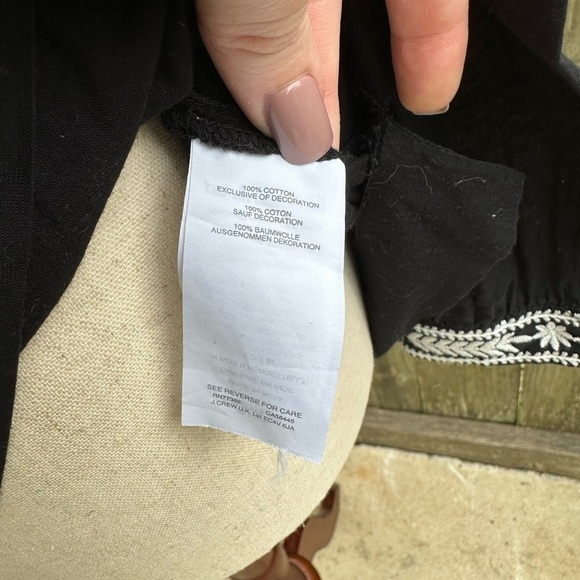 J. Crew Boho Popover Embroidered Semolina Indian Voile Black Peplum Sleeve Top - Picture 5 of 10